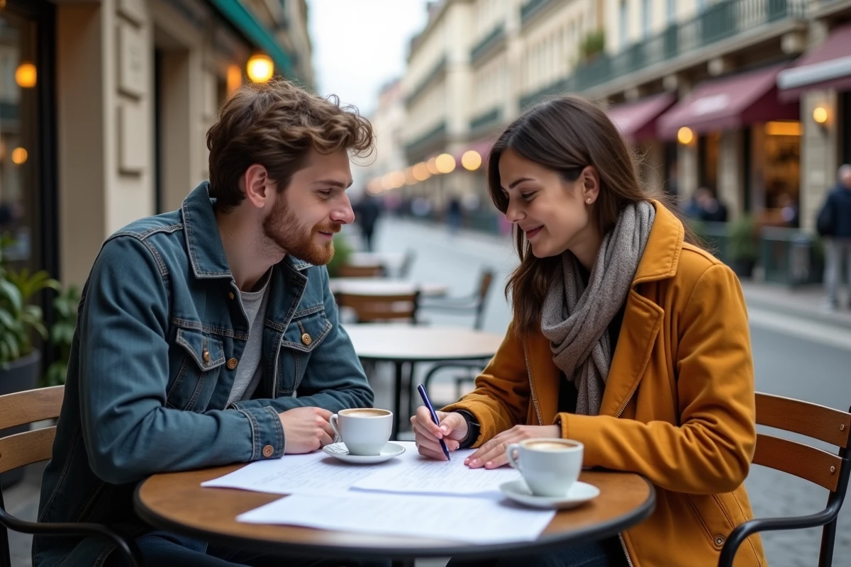 Jeune couple discutant d’un contrat de location à Lyon