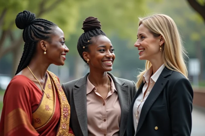 Trois femmes de cultures et d'origines différentes représentant la diversité des standards de beauté féminins à travers le monde